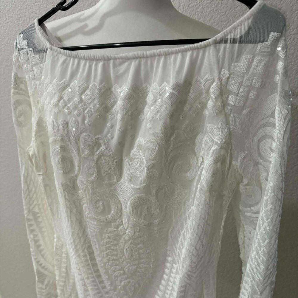 White sequin long-sleeve off shoulder or long sleeve dress [Sz.L]